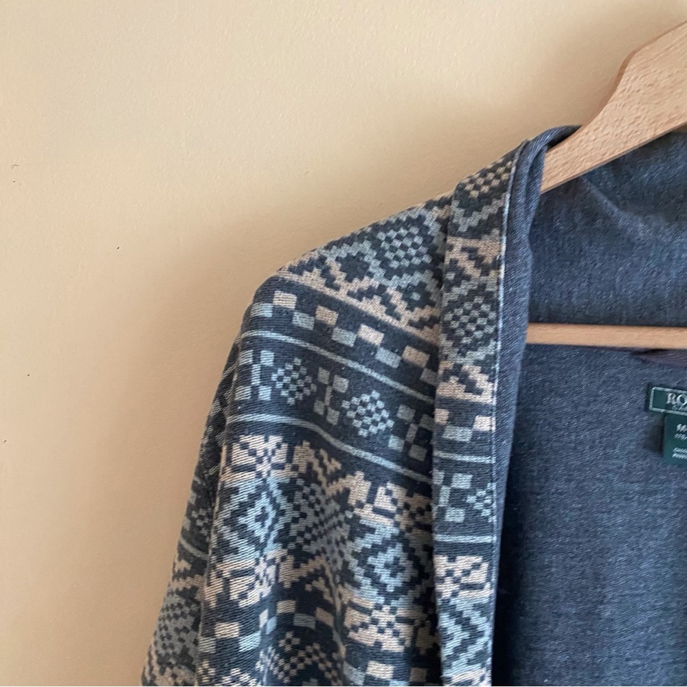 Roots Canada Fair Isle Open Cardigan Sweater Blue Nordic Knit Size Medium Office - Picture 4 of 15